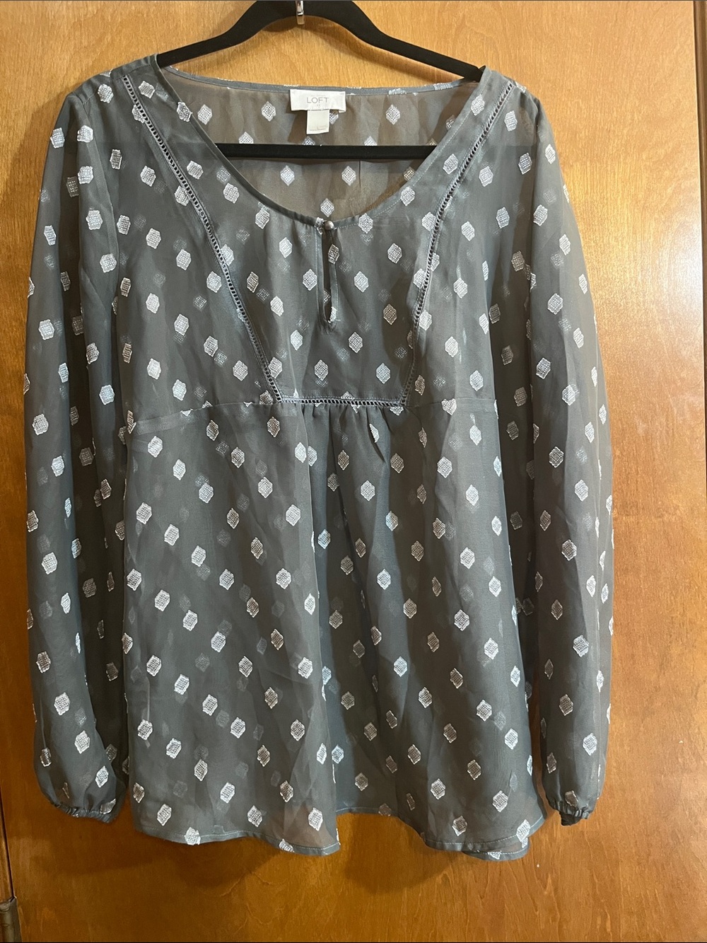 LOFT Gray Sheer Printed Long-Sleeve Peasant Blouse - Bundle